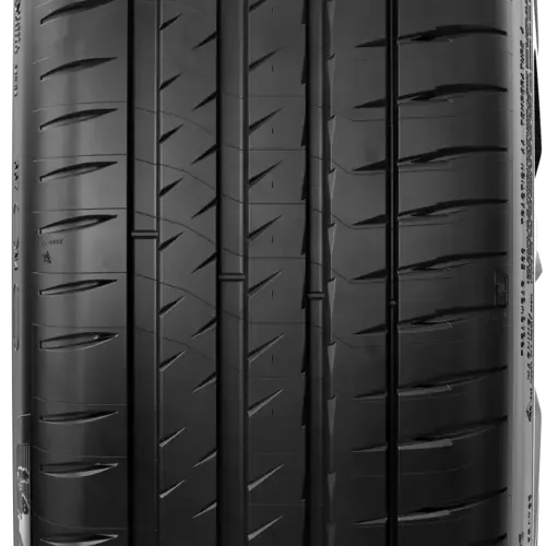 Michelin Pilot Sport 4S tread pattern showing asymmetric design with large outer tread blocks for cornering grip and inner grooves for water evacuation
